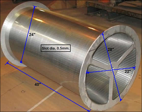 Wedge wire cylindrical screen filter in stainless steel 316L
